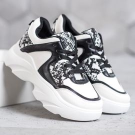 Weide Modne Sneakersy Z Eko Skóry białe czarne 2