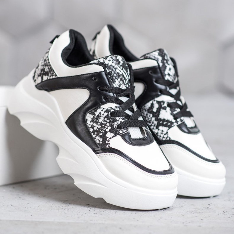 Weide Modne Sneakersy Z Eko Skóry białe czarne 2