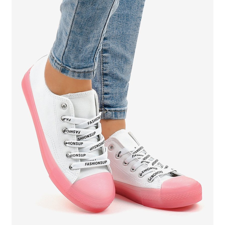 Białe trampki z różową podeszwą LTD205-2 różowe 2
