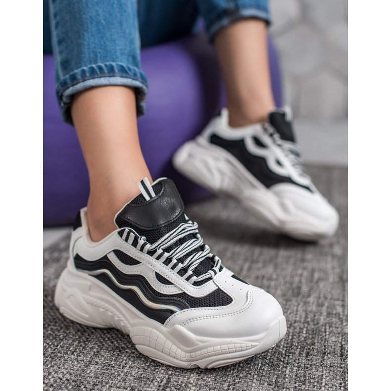 SHELOVET Sneakersy Na Platformie białe czarne 2