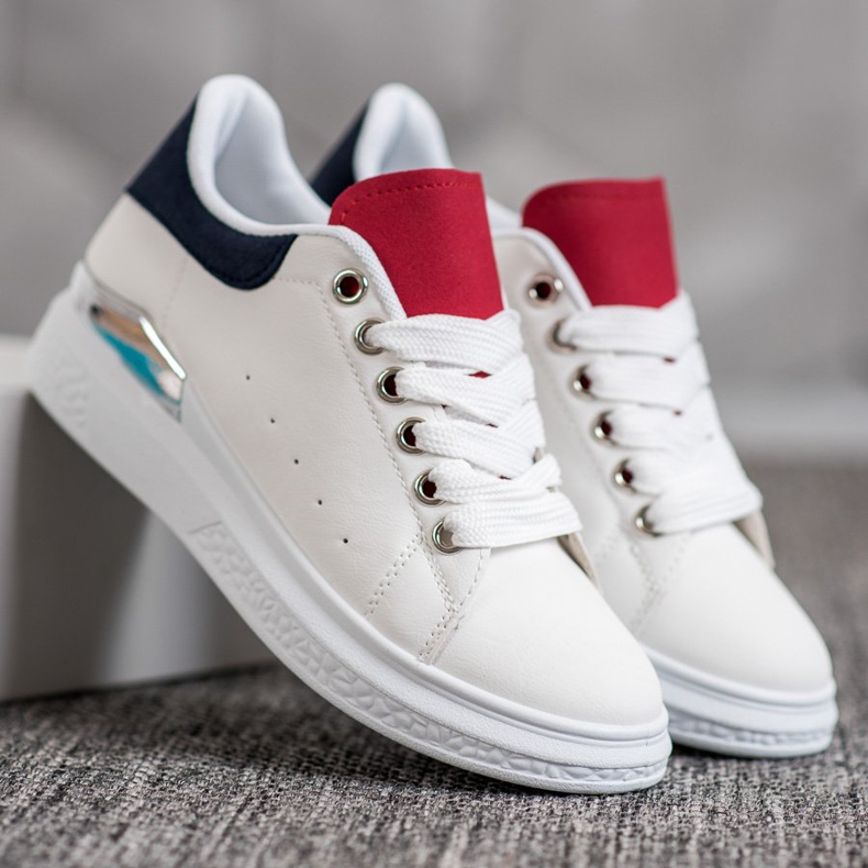 SHELOVET Trampki Na Platformie Z Eko Skóry białe 2