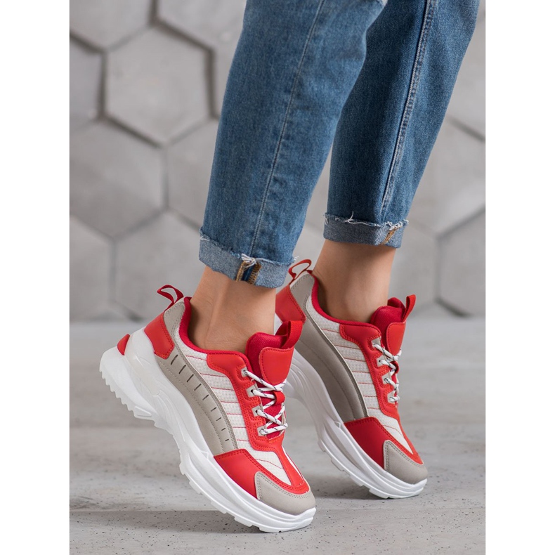 SHELOVET Modne Buty Na Platformie czerwone wielokolorowe 1