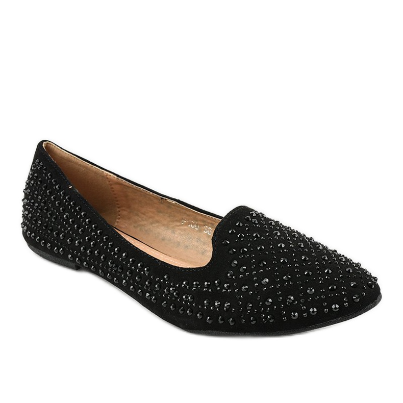 Czarne mokasyny balerinki zdobione F160 1