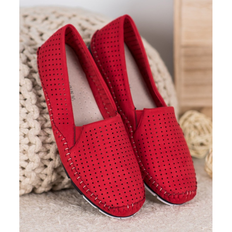 Goodin Ażurowe Buty Slip On czerwone 2