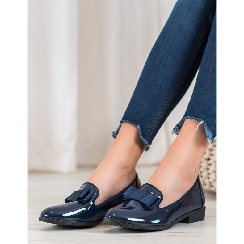 Fama Lakierowane Lordsy Z Kokardą niebieskie 1