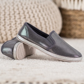 SHELOVET Błyszczące Buty Slip On szare 1