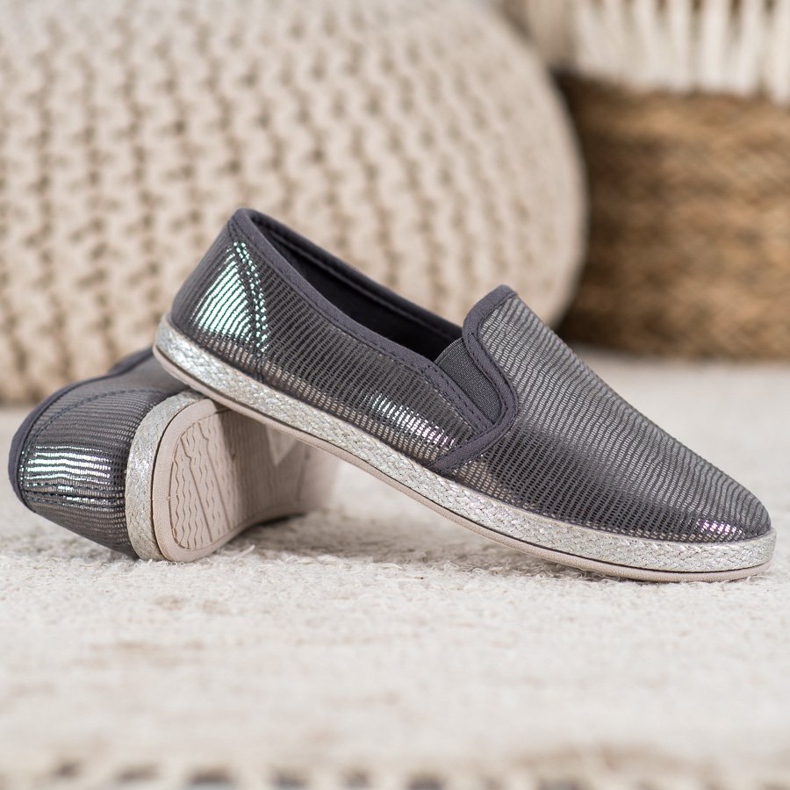 SHELOVET Błyszczące Buty Slip On szare 1