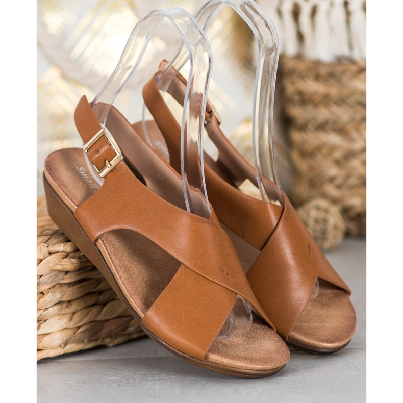 Small Swan Wygodne Camelowe Sandały brązowe 1