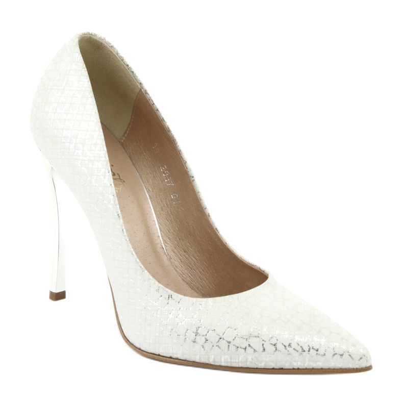 Czółenka Na Srebrnej Szpilce Espinto 391/63 białe szare 1