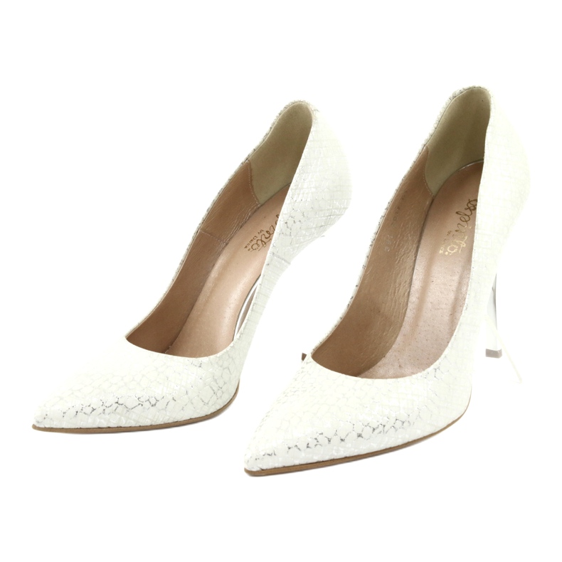 Czółenka Na Srebrnej Szpilce Espinto 391/63 białe szare 3