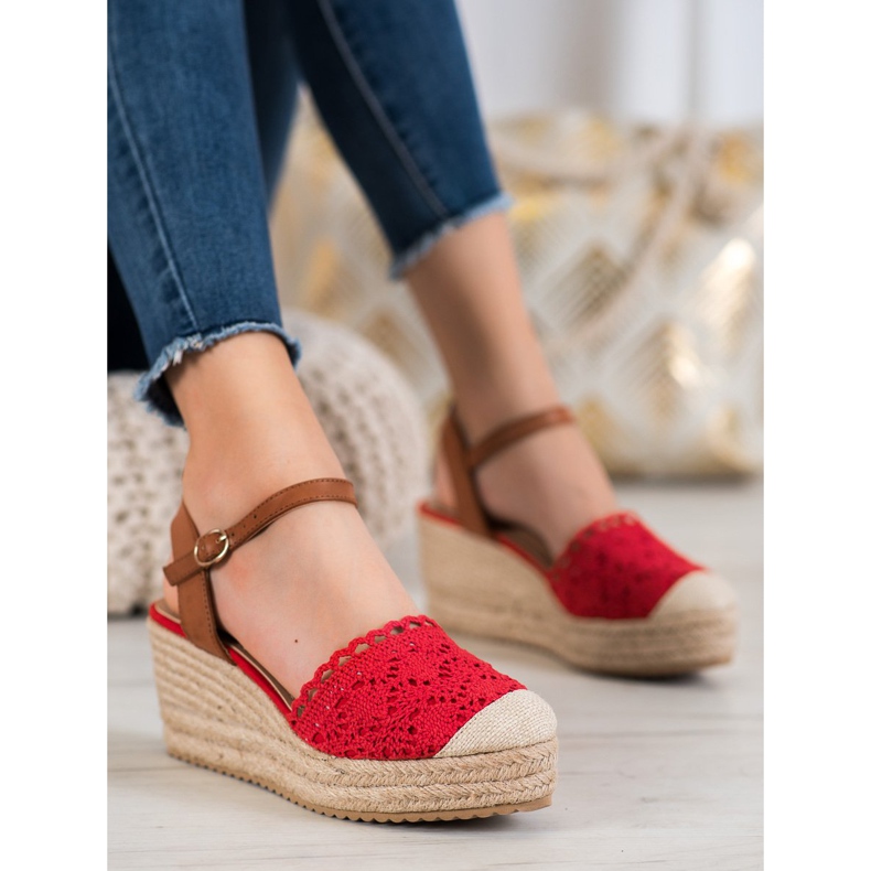 Small Swan Espadryle Na Koturnie brązowe czerwone 2