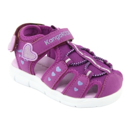 Sandałki dziewczęce serduszka Kangaroos 02035 fioletowe różowe szare 1