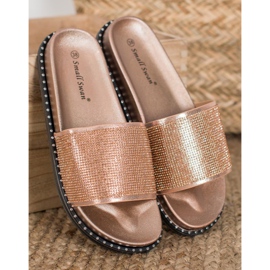 SHELOVET Modne Klapki Z Cyrkoniami żółte 2