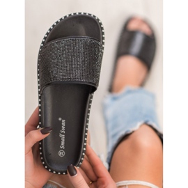 SHELOVET Modne Klapki Z Cyrkoniami czarne 1