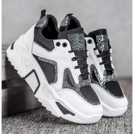 Seastar Modne Sneakersy Z Brokatem białe czarne 1