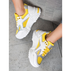 Seastar Modne Sneakersy Z Brokatem białe żółte 4