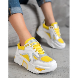 Seastar Modne Sneakersy Z Brokatem białe żółte 3