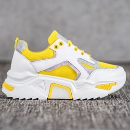 Seastar Modne Sneakersy Z Brokatem białe żółte 1