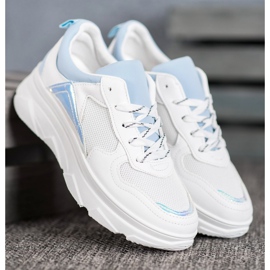 SHELOVET Casualowe Sneakersy Z Eko Skóry białe niebieskie 3