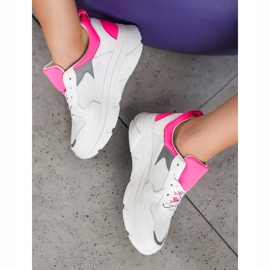 SHELOVET Casualowe Sneakersy Z Eko Skóry białe różowe 1