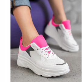 SHELOVET Casualowe Sneakersy Z Eko Skóry białe różowe 4
