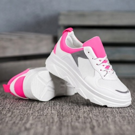 SHELOVET Casualowe Sneakersy Z Eko Skóry białe różowe 2