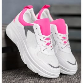 SHELOVET Casualowe Sneakersy Z Eko Skóry białe różowe 3