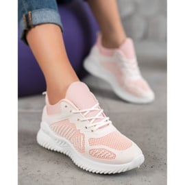 SHELOVET Klasyczne Sneakersy Z Siateczką białe różowe 1