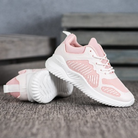 SHELOVET Klasyczne Sneakersy Z Siateczką białe różowe 3