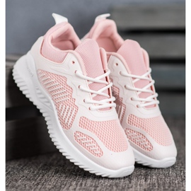 SHELOVET Klasyczne Sneakersy Z Siateczką białe różowe 4