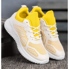 SHELOVET Klasyczne Sneakersy Z Siateczką białe żółte 2