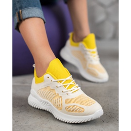 SHELOVET Klasyczne Sneakersy Z Siateczką białe żółte 5