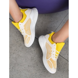 SHELOVET Klasyczne Sneakersy Z Siateczką białe żółte 1