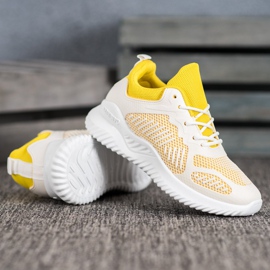 SHELOVET Klasyczne Sneakersy Z Siateczką białe żółte 3