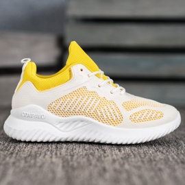 SHELOVET Klasyczne Sneakersy Z Siateczką białe żółte 4