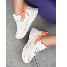 SHELOVET Sneakersy Na Platformie Z Brokatem białe pomarańczowe 1