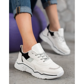 SHELOVET Sneakersy Na Platformie Z Brokatem białe czarne 1