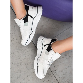 SHELOVET Sneakersy Na Platformie Z Brokatem białe czarne 2