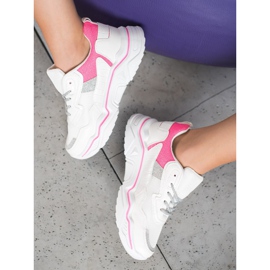 SHELOVET Sneakersy Na Platformie Z Brokatem białe różowe 1