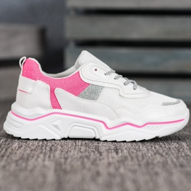 SHELOVET Sneakersy Na Platformie Z Brokatem białe różowe 2