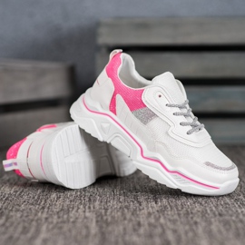 SHELOVET Sneakersy Na Platformie Z Brokatem białe różowe 3