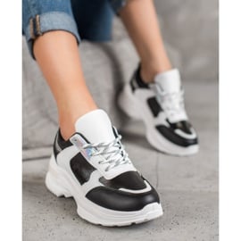 SHELOVET Wygodne Sneakersy Na Platformie białe czarne 4