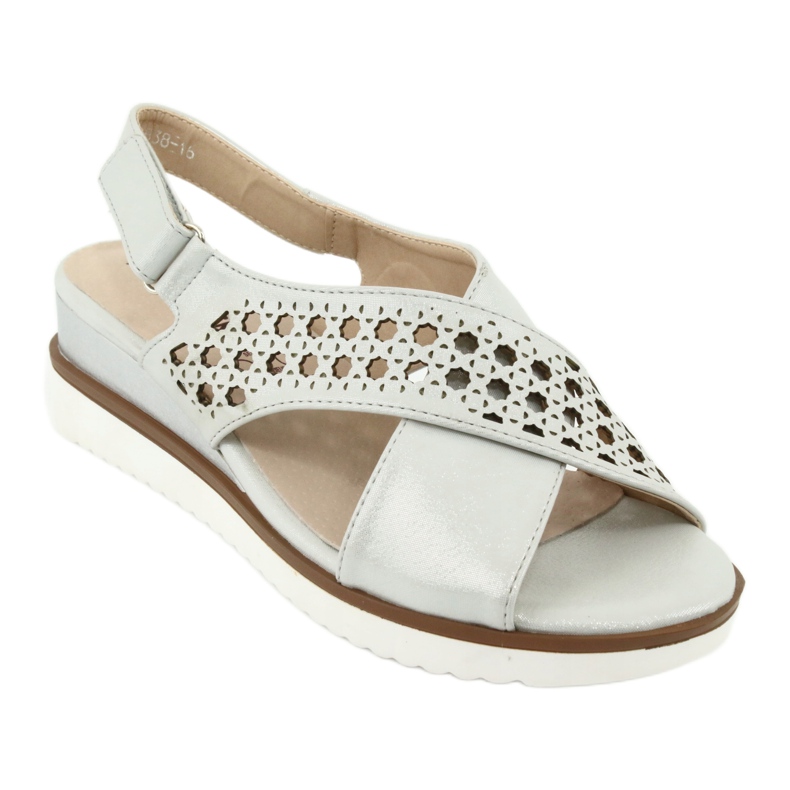 M.Daszyński Sandały srebrne na koturnie Daszyński 1838 szare 1