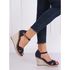 Sandałki na koturnie granatowe R133P Blue 1