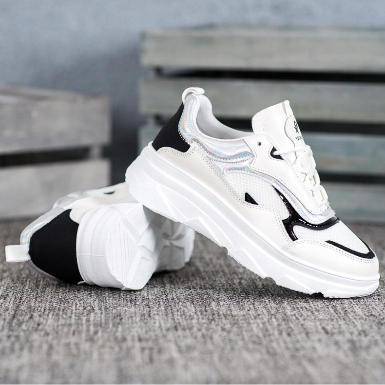 SHELOVET Modne Białe Sneakersy czarne 1