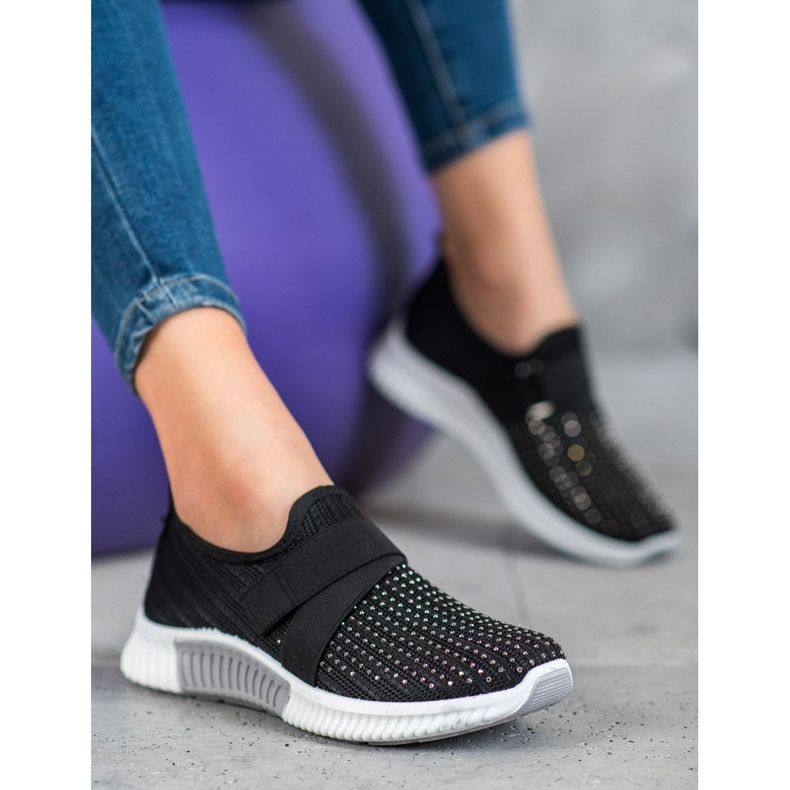 SHELOVET Czarne Slipony Z Kryształkami 1