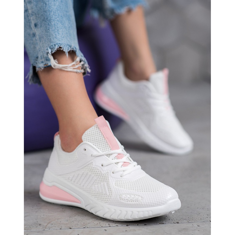 Ideal Shoes Wiązane Buty Z Siateczką białe 1