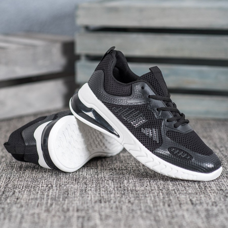 Ideal Shoes Wiązane Buty Z Siateczką czarne żółte 2