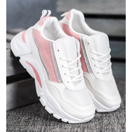 SHELOVET Stylowe Sneakersy Z Brokatem białe różowe 4