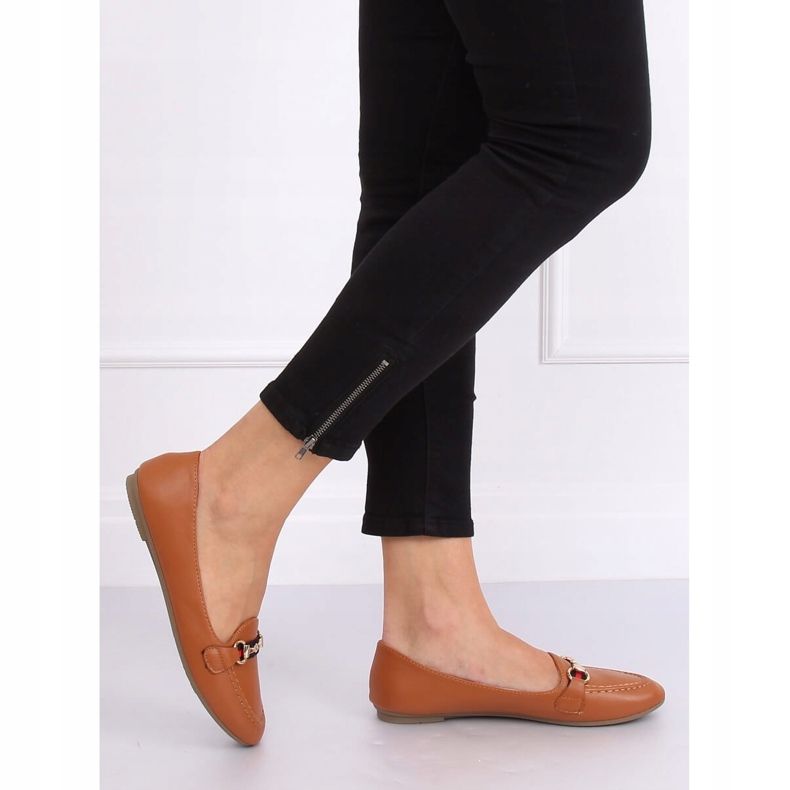 Mokasyny licowe camel 9F177 Camel brązowe 1